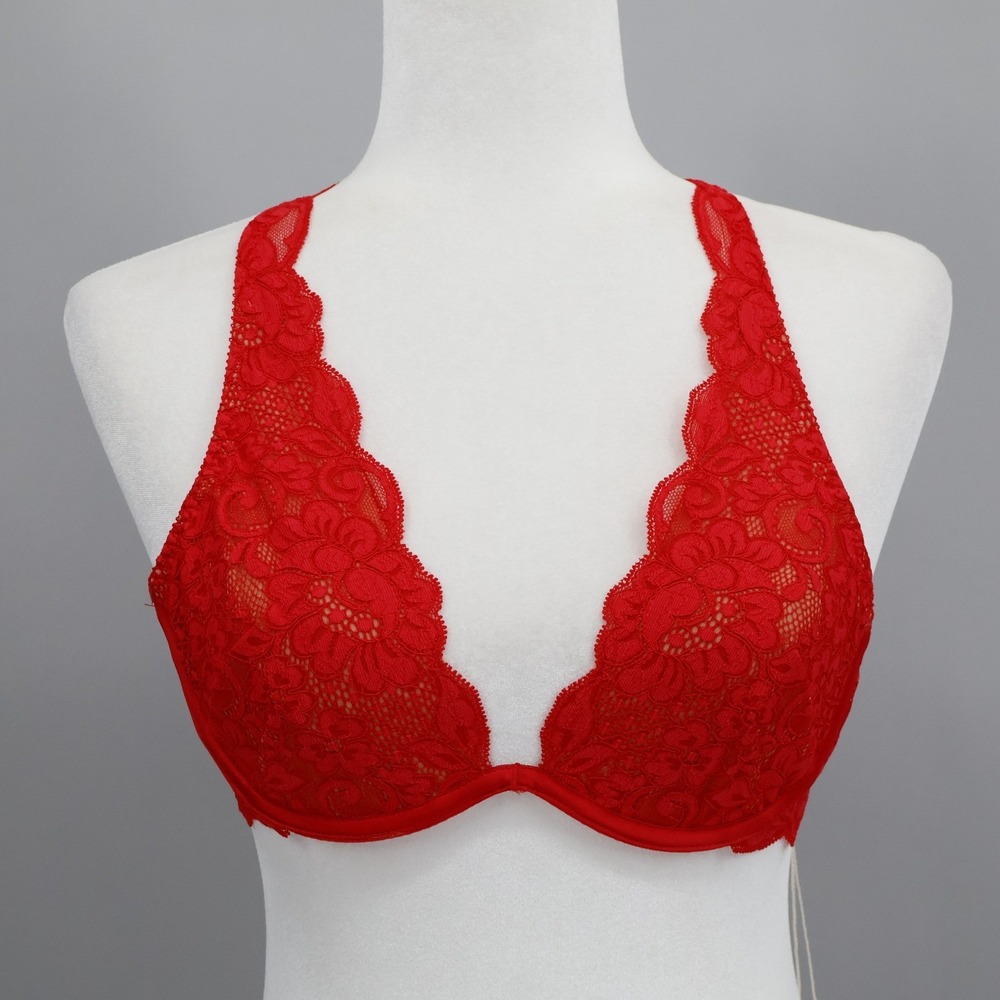 Free People x We Are HAH 2 Timer Bra Siren Red Adjustable 28-36D Sexy Lace NWT